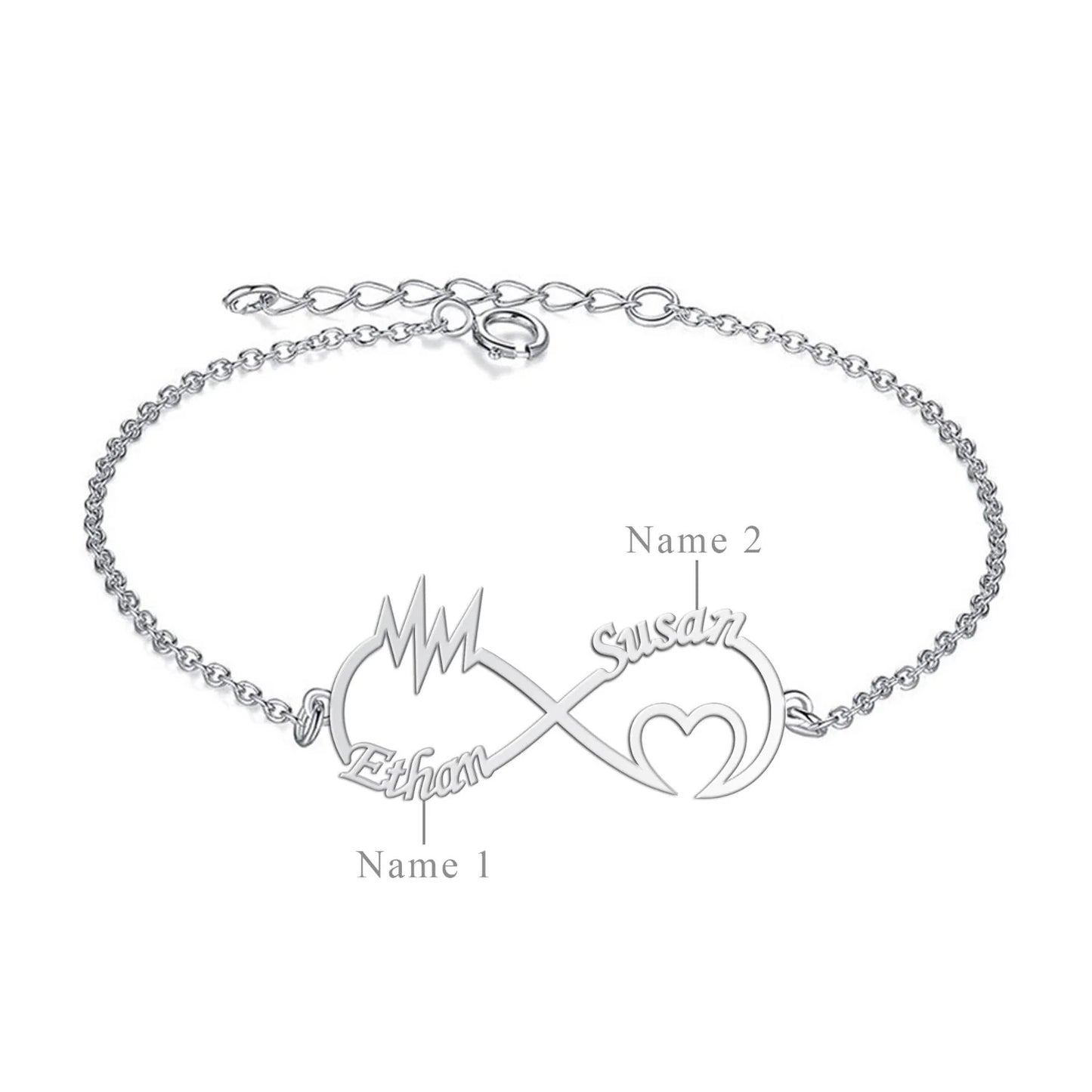 Pesonalised Infinity Lifeline Couple Name Bracelet