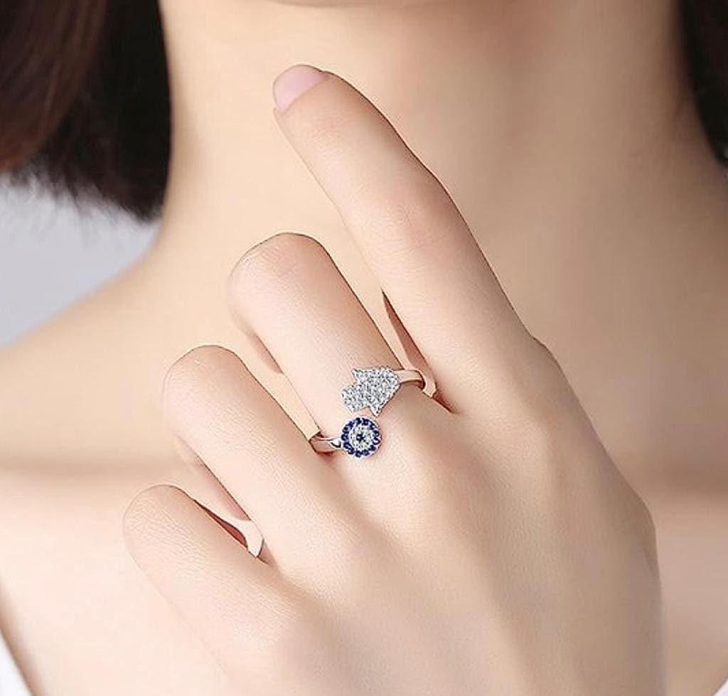 Hamsa Evil Eye Good Luck Ring