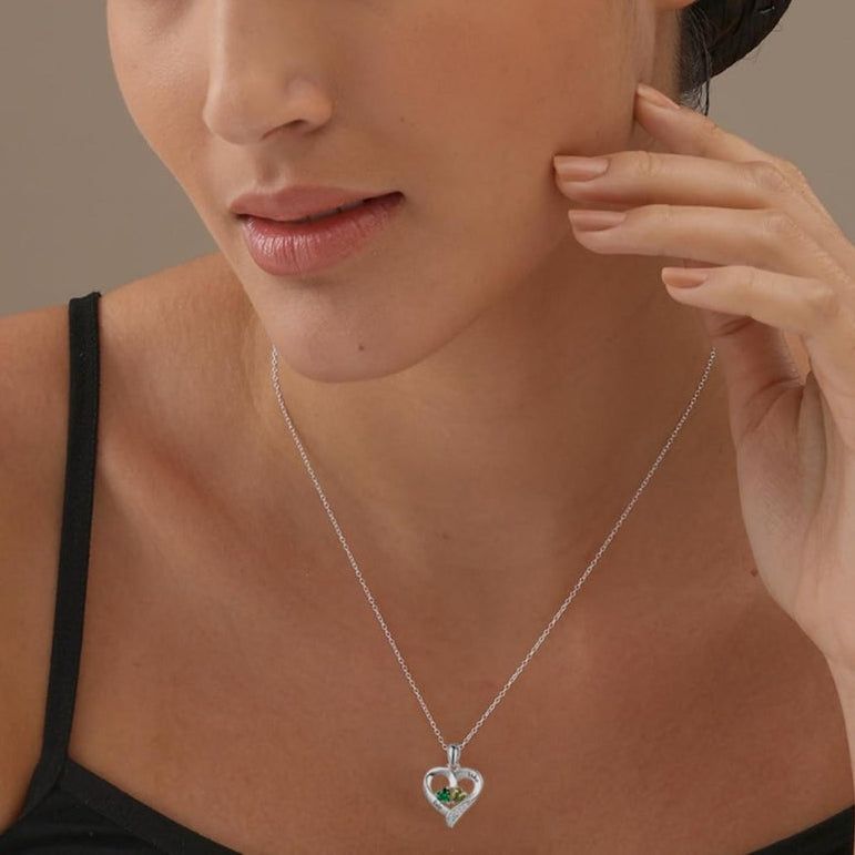 Personalised couple name heart birthstone silver necklace