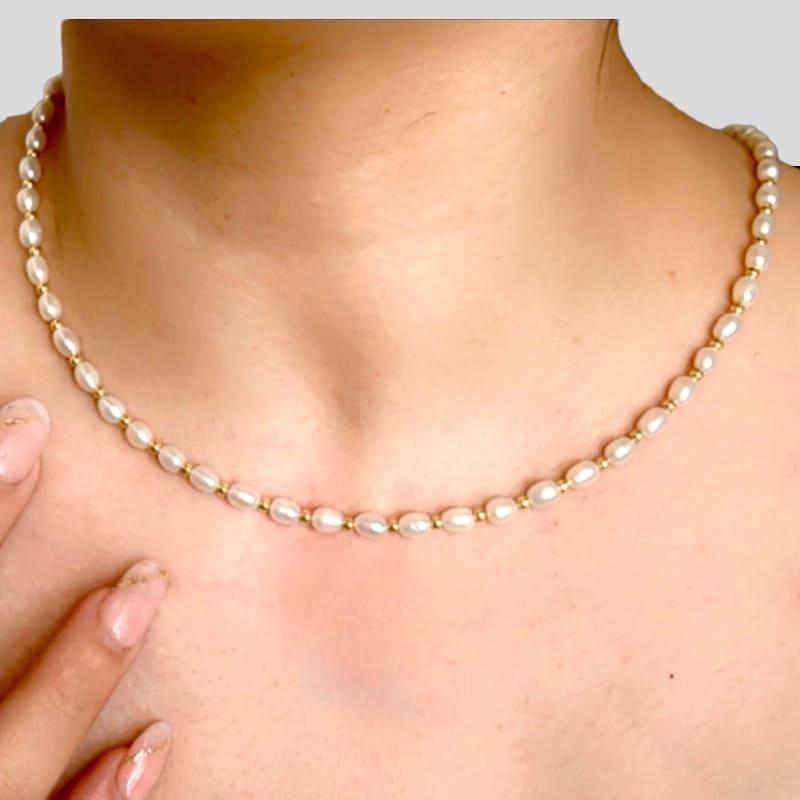 Oval Pearl Gold Plated Silver Necklace