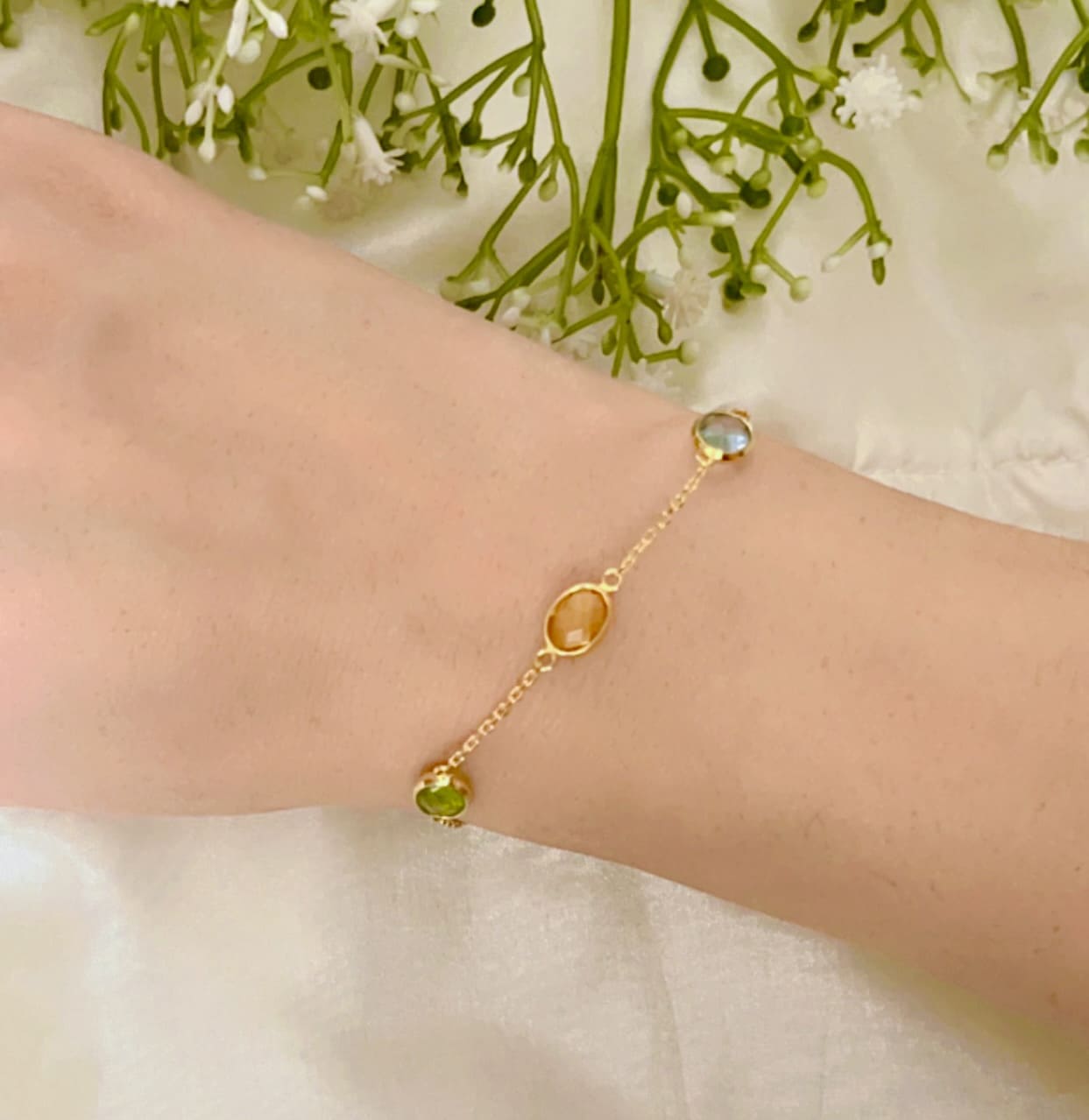 Multi Gemstone 18K Gold Plated Bracelet