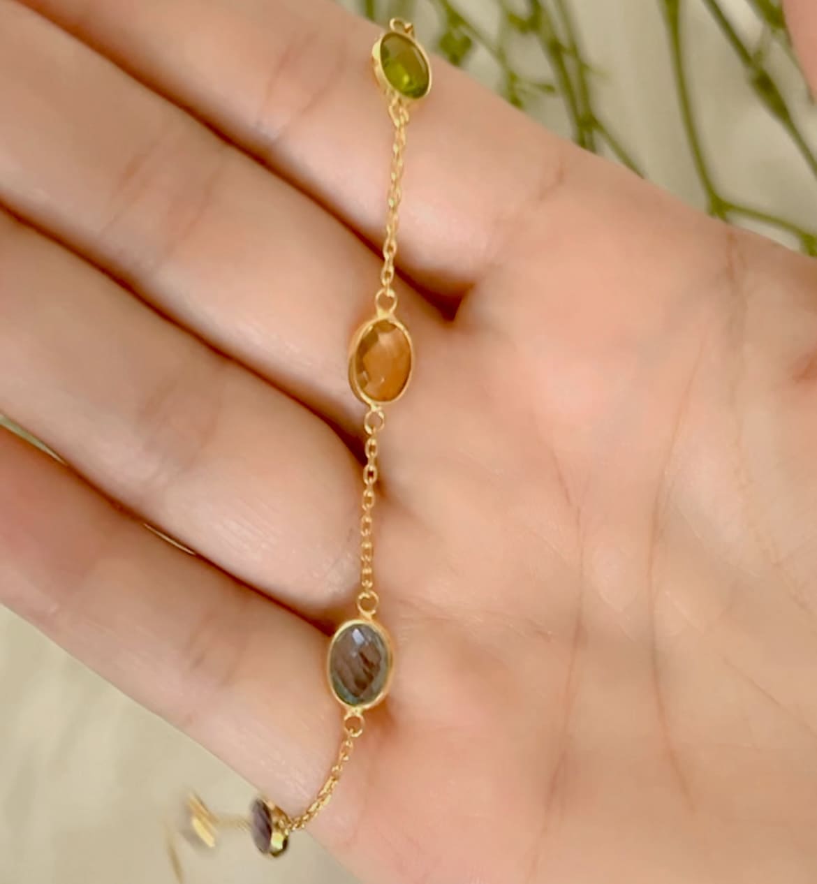 Multi Gemstone 18K Gold Plated Bracelet