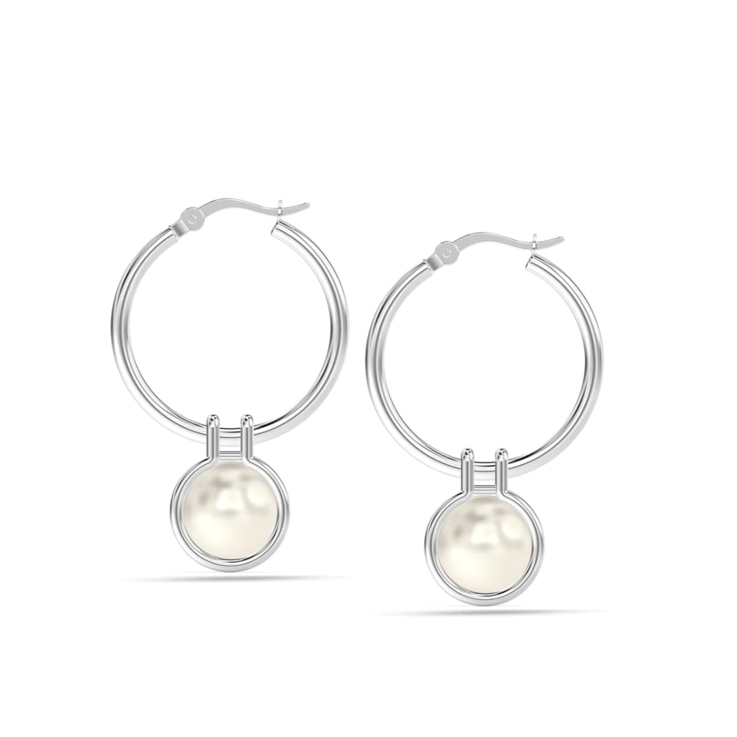 Pearl Drop Minimal Hoops Earrings