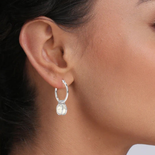Pearl Drop Minimal Hoops Earrings
