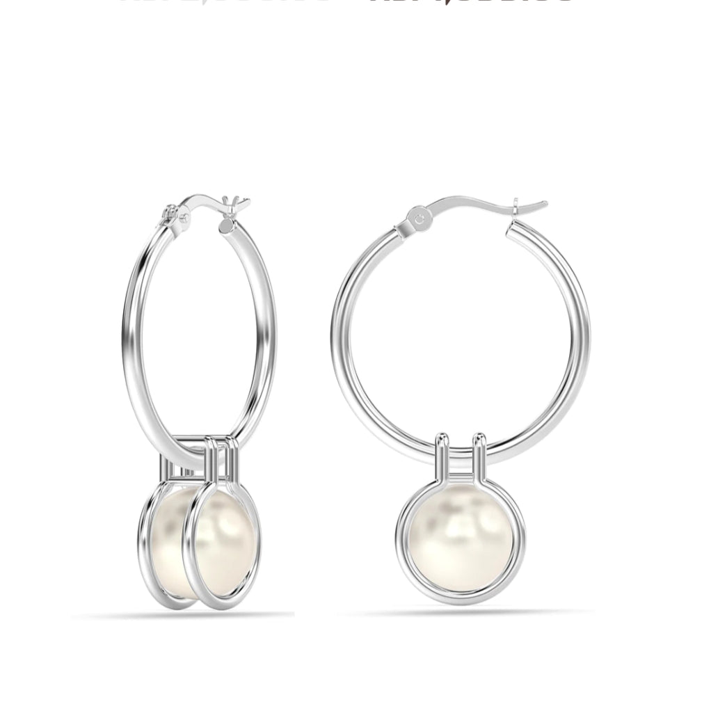Pearl Drop Minimal Hoops Earrings