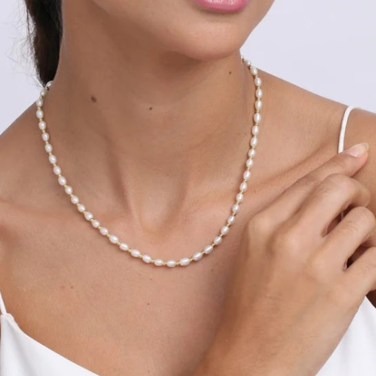 Pearl 18 k plated queen silver necklace set