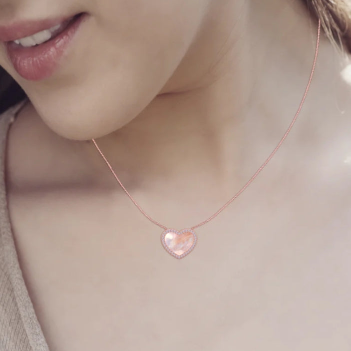 Mother of pearl heart minimal silver necklace set