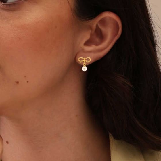 Pearl Drop Cute Bow Earrings