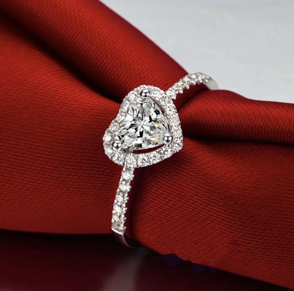 Silver valentine halo heart ring