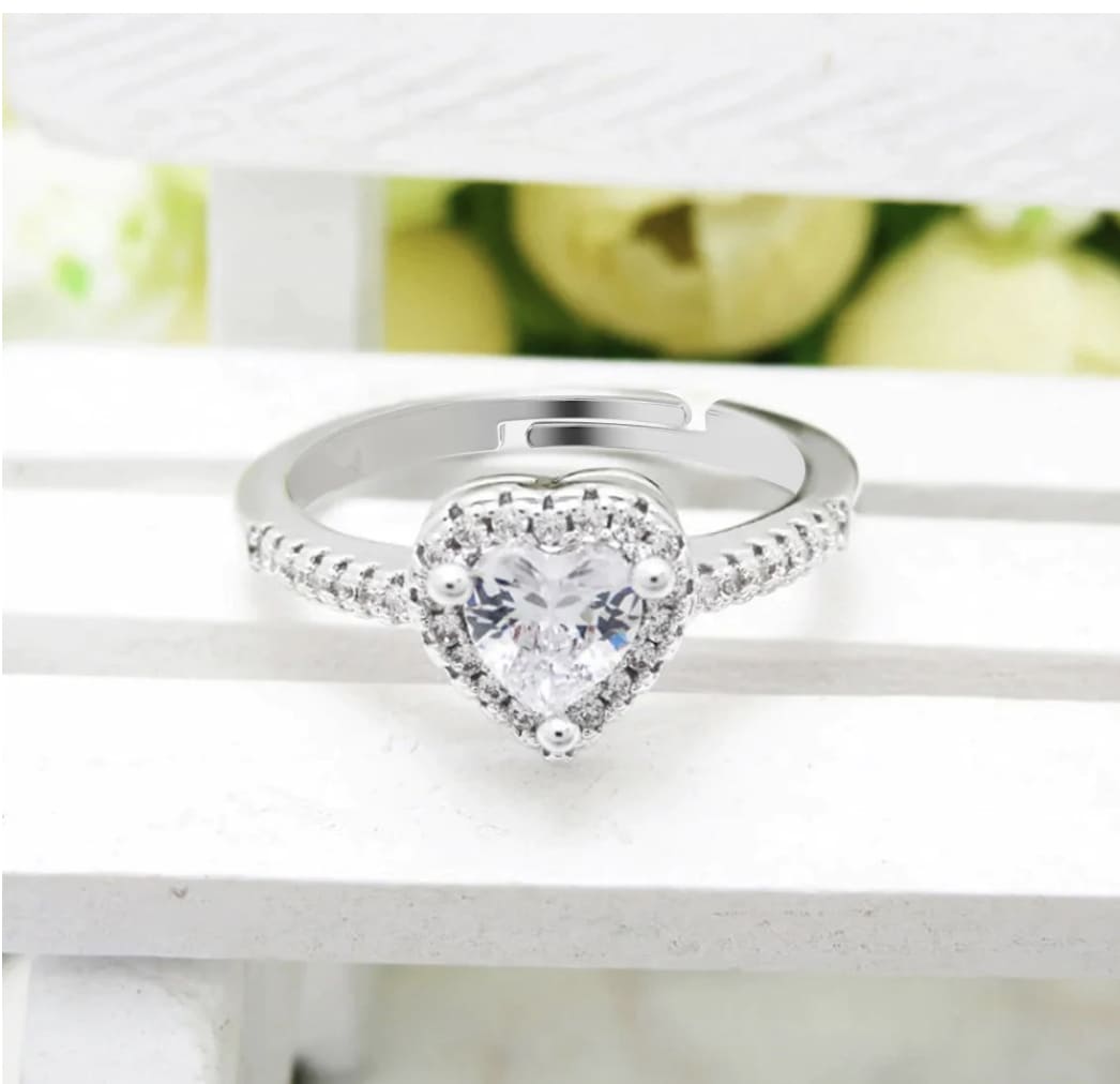 Silver valentine halo heart ring
