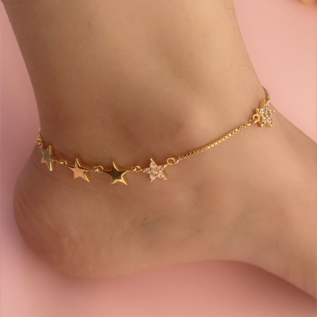 Mystical star gold plated silver anklets