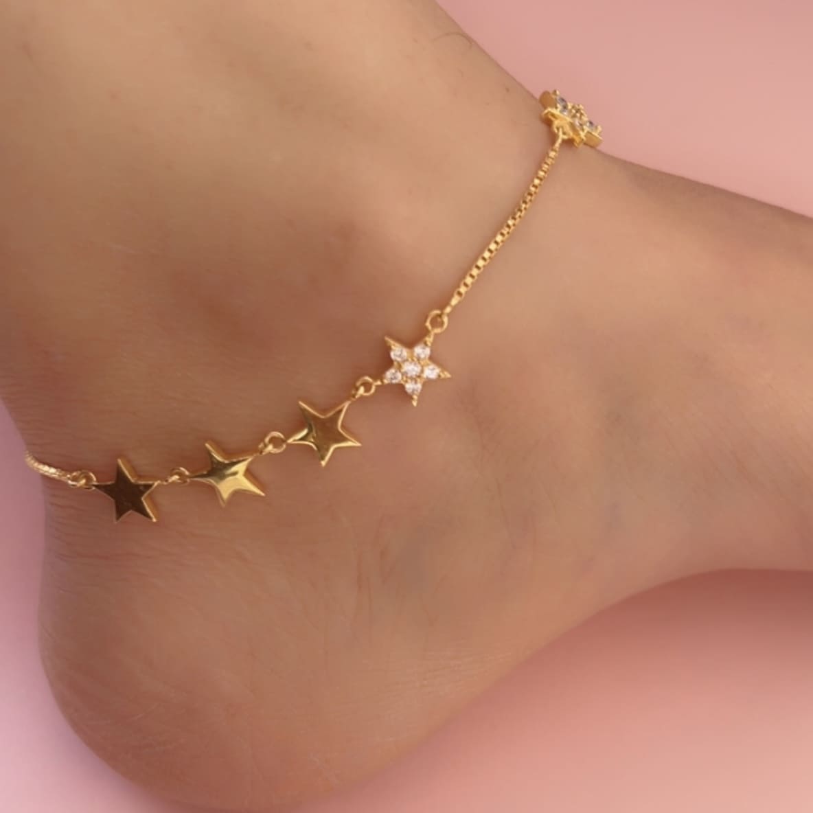Mystical star gold plated silver anklets