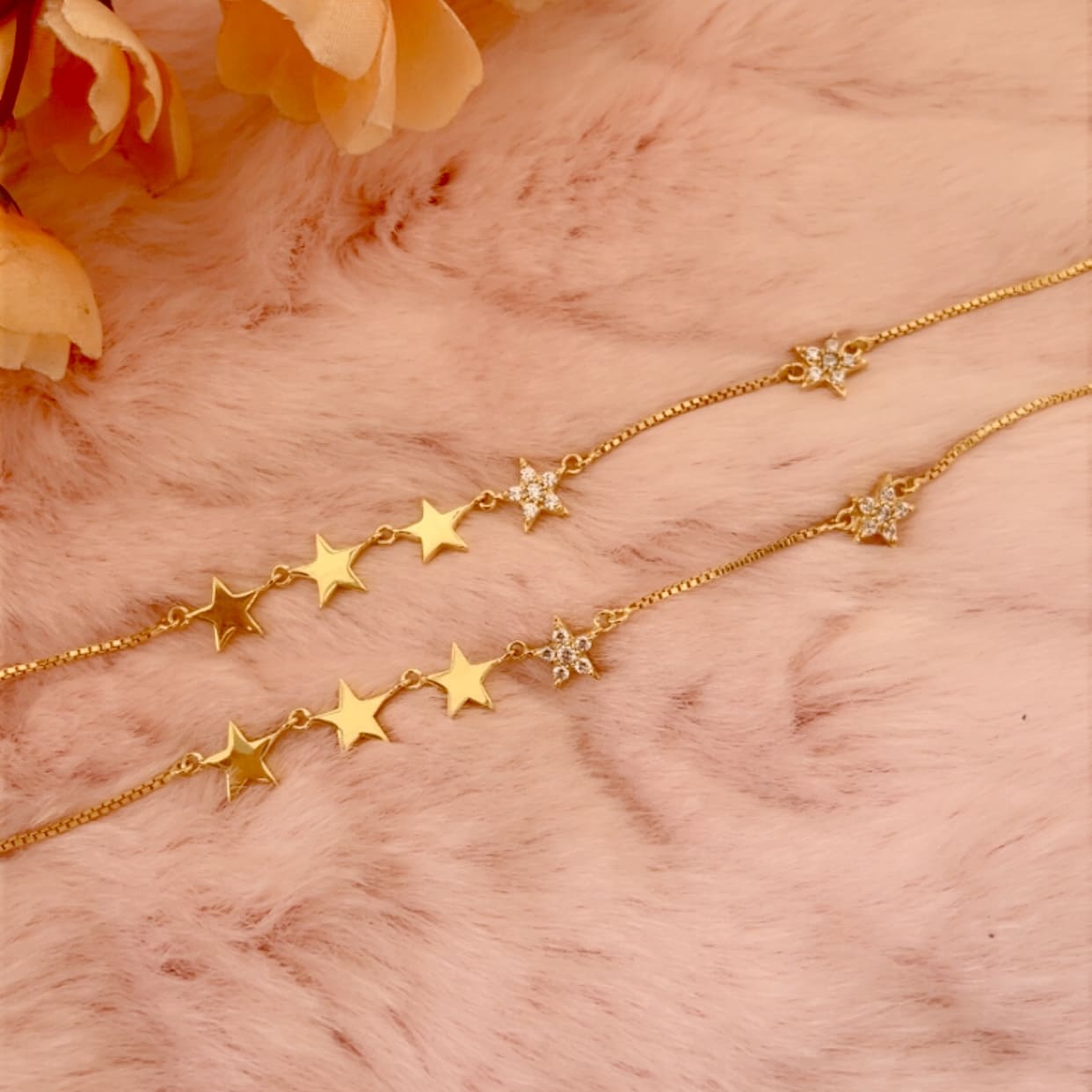 Mystical star gold plated silver anklets