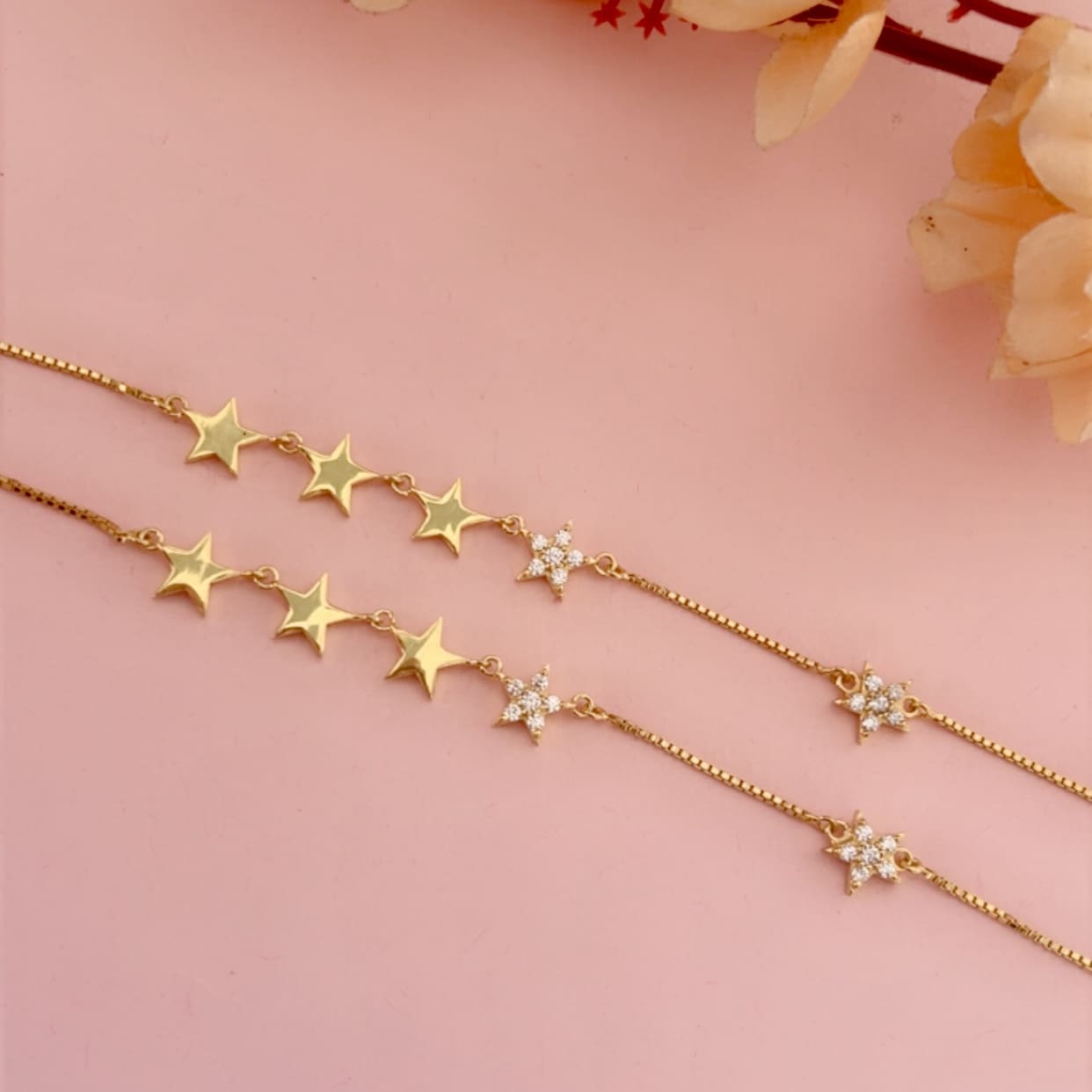 Mystical star gold plated silver anklets