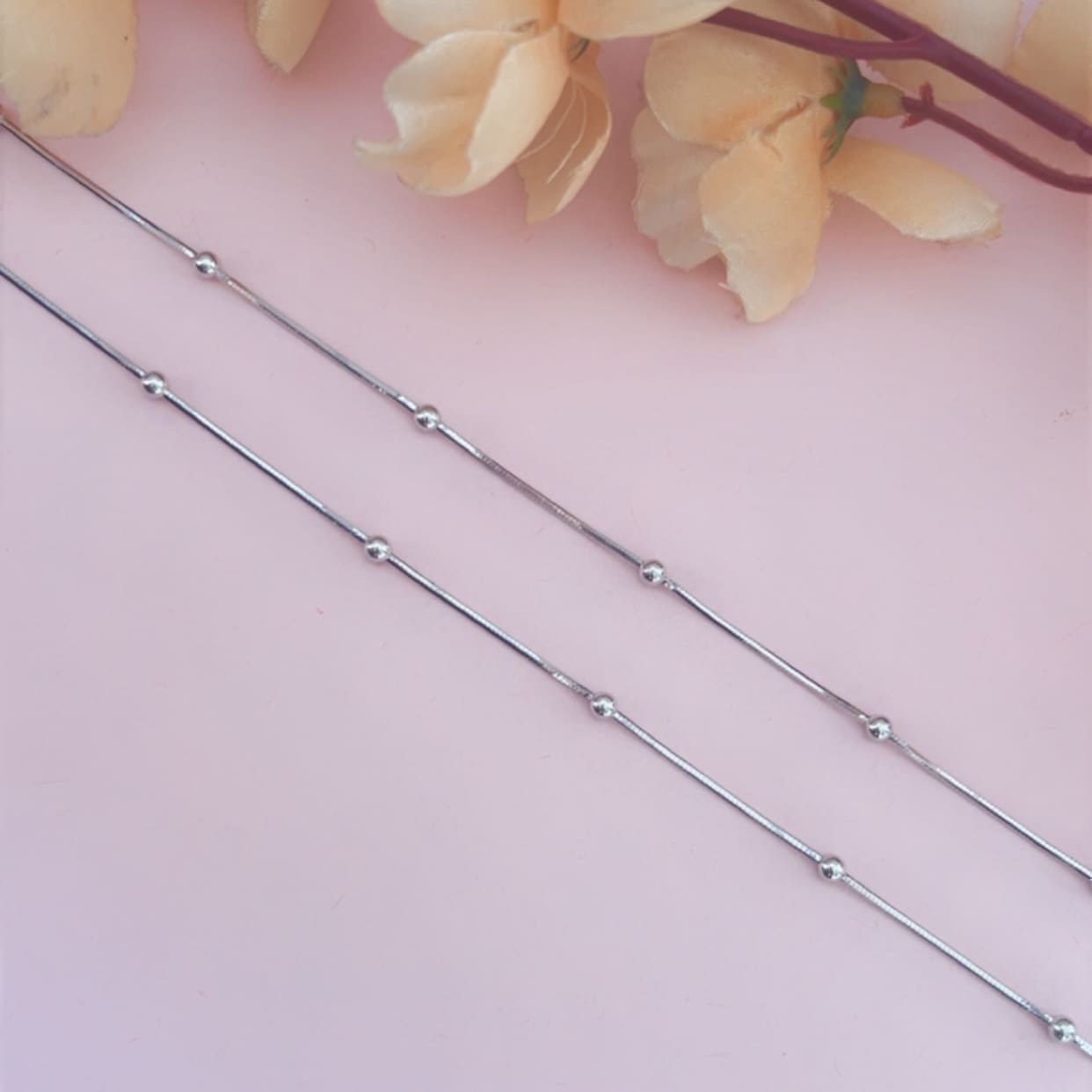 Shiny Beads Silver Anklet