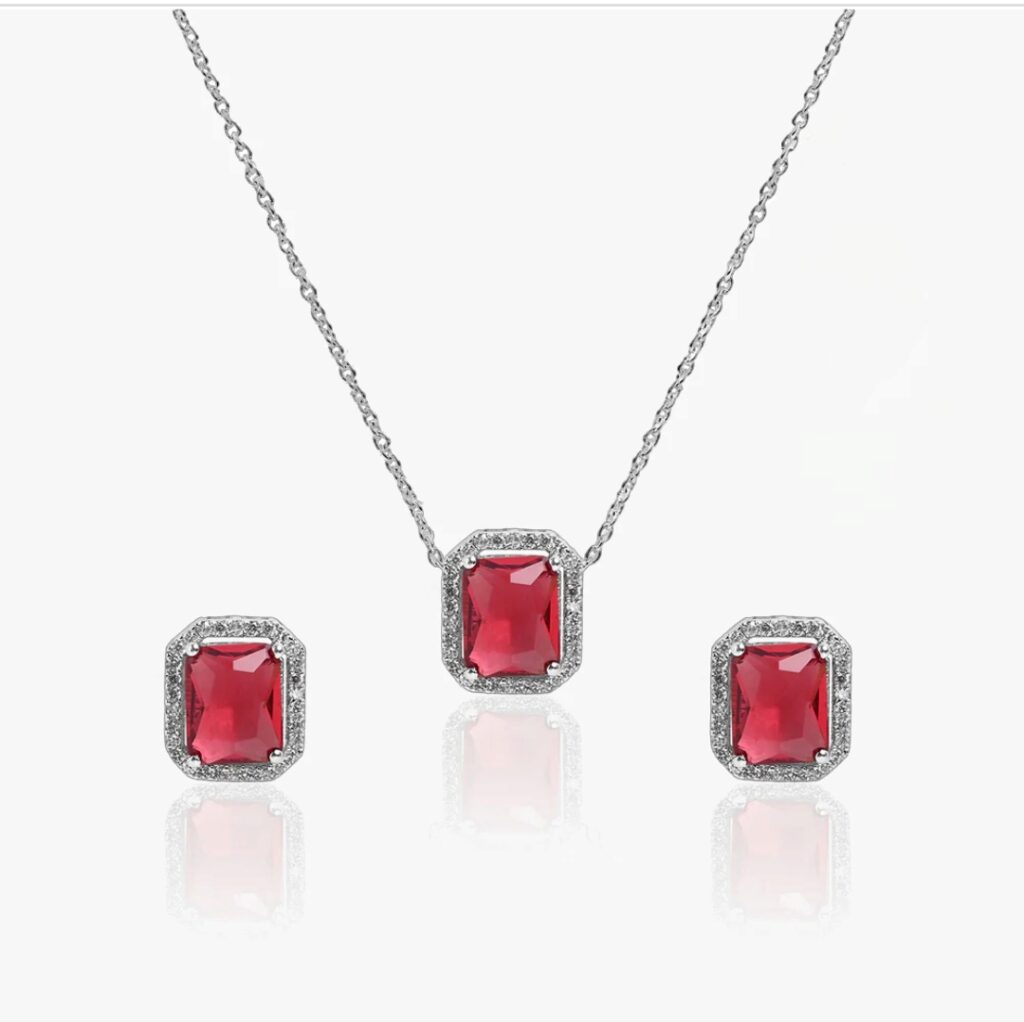 Red Ruby Silver Necklace Set
