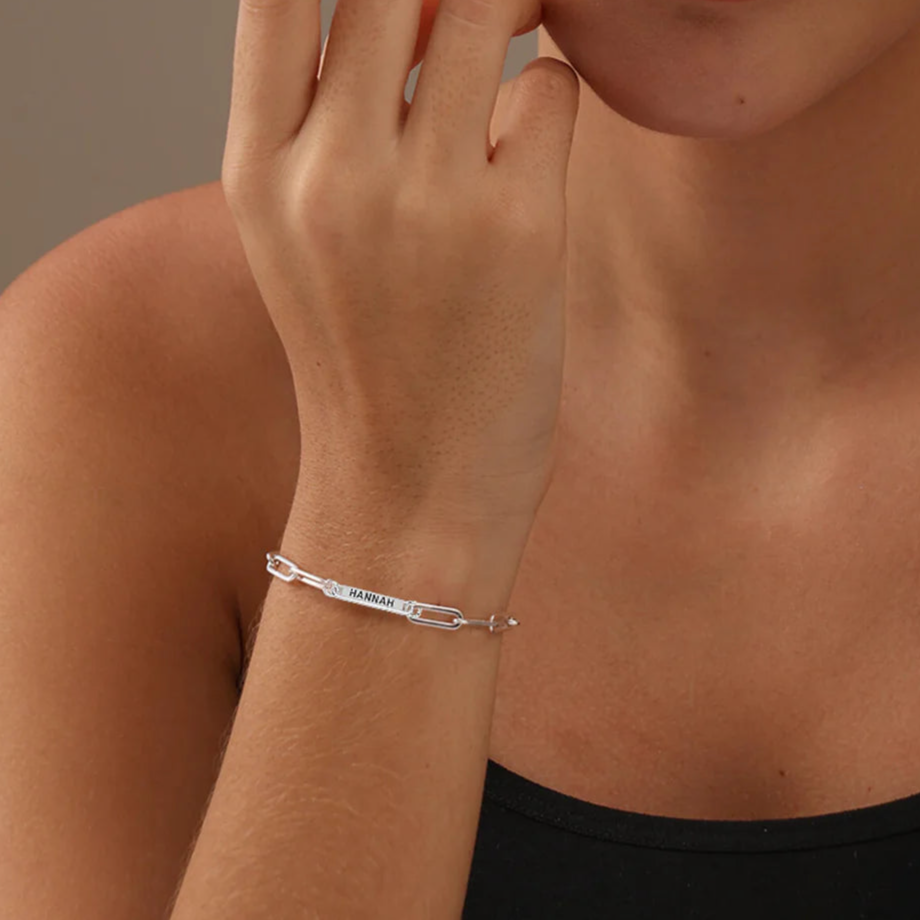 Personalised engraved bar paperclip link chain bracelet