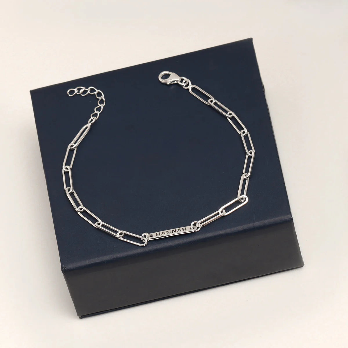 Personalised engraved bar paperclip link chain bracelet