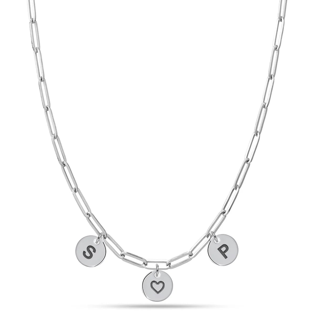 Personalised silver disc charm couple initial necklace