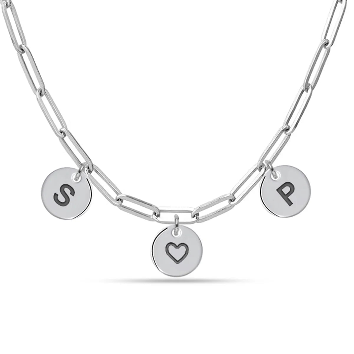 Personalised Silver Disc Charm Couple Family Initial Necklace