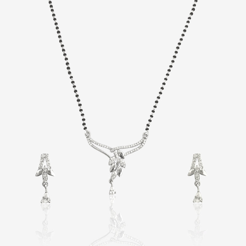 Floral Leaf Silver Mangalsutra