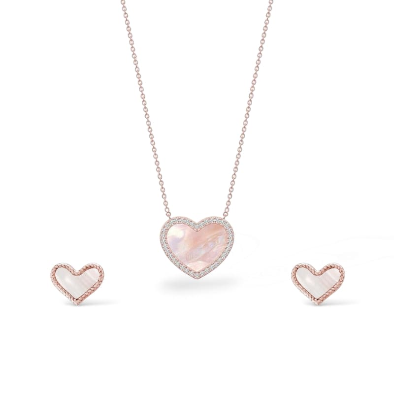 Mother of pearl heart minimal silver necklace set