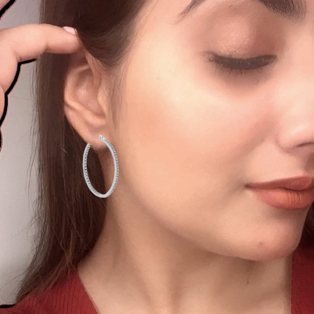 Round CZ Silver Hoop Earrings