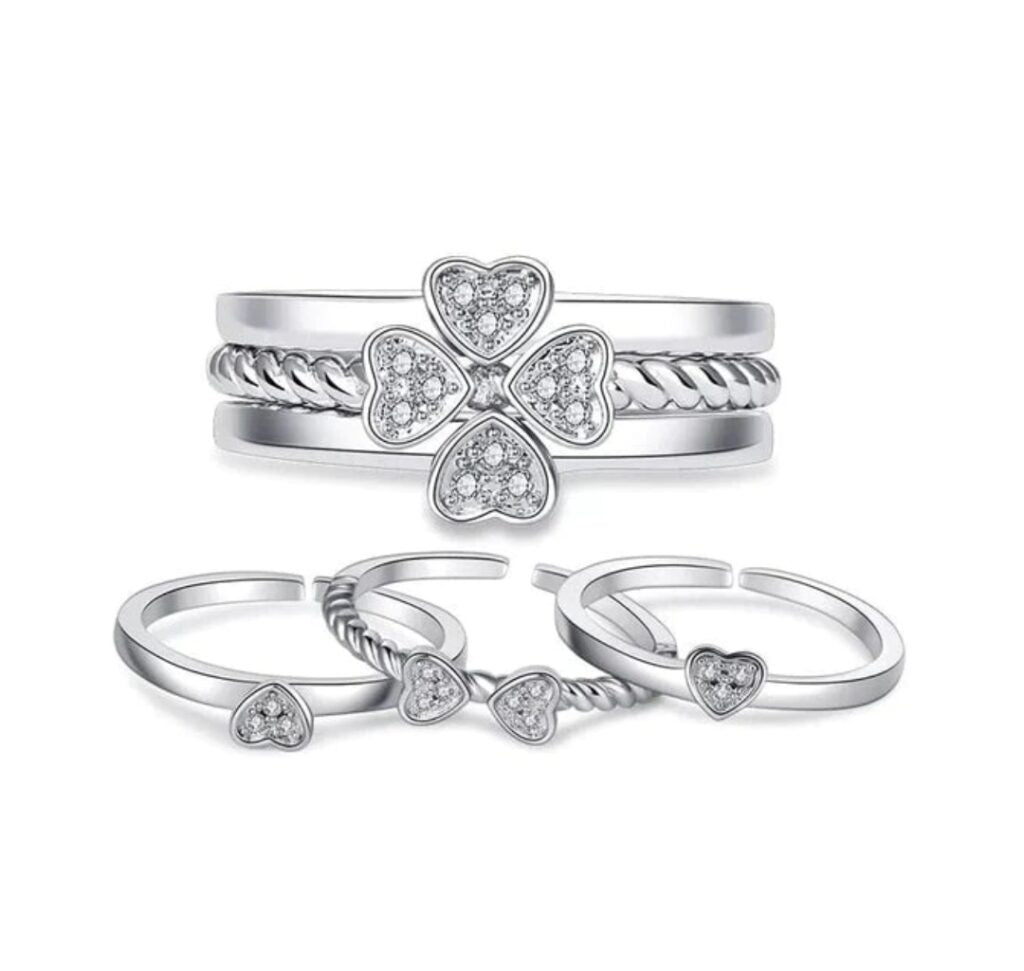 3 in 1 Silver Clover Ring