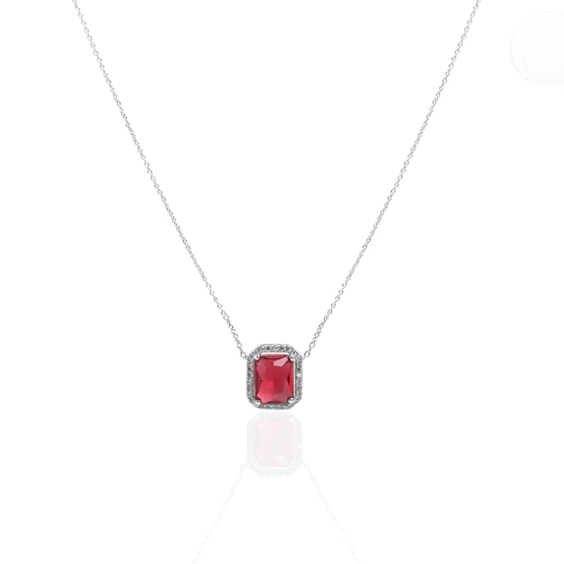 Red Ruby Silver Necklace Set