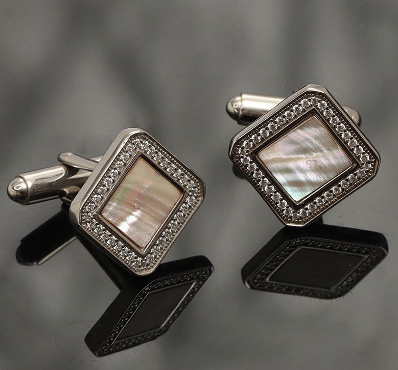 Mother of Pearl Silver Zircon Outline Cufflink