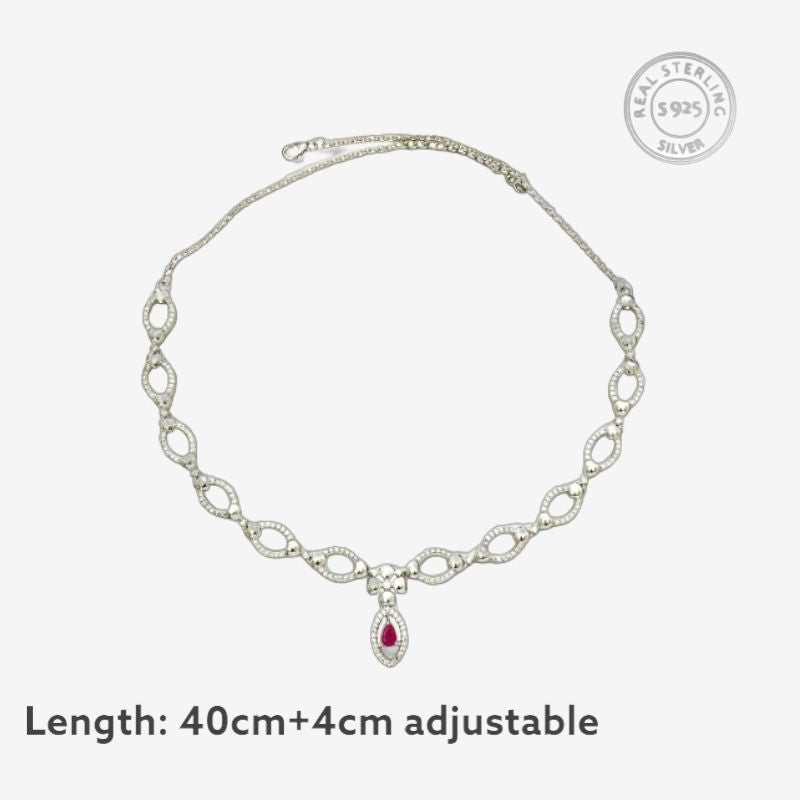 Ruby Pink Quartz Silver Necklace Set