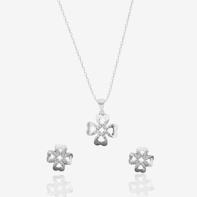 Silver Blossom Pendant Set With Chain