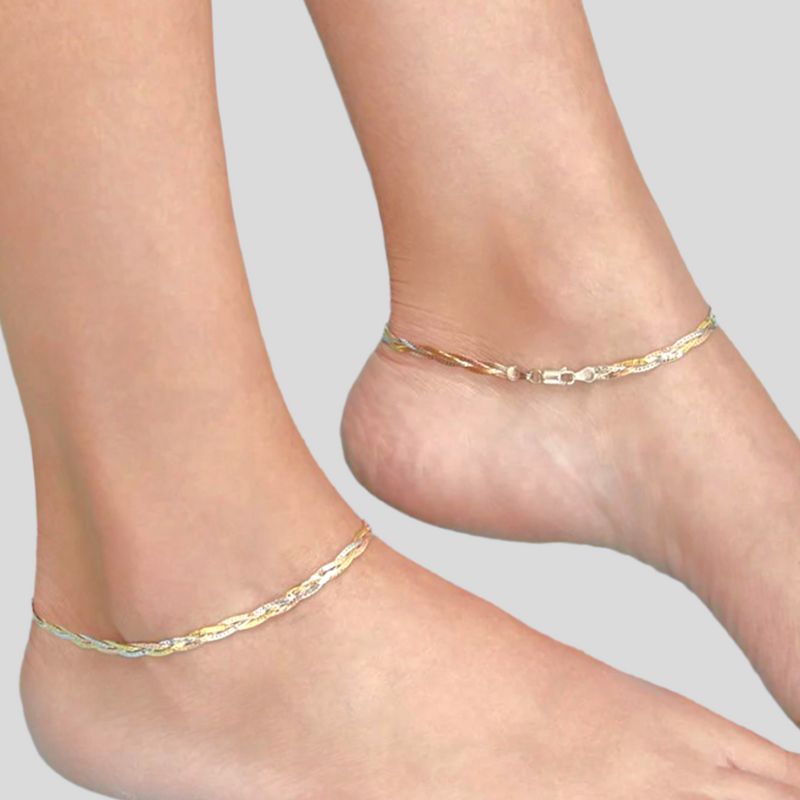 Tricolour Silver Anklet