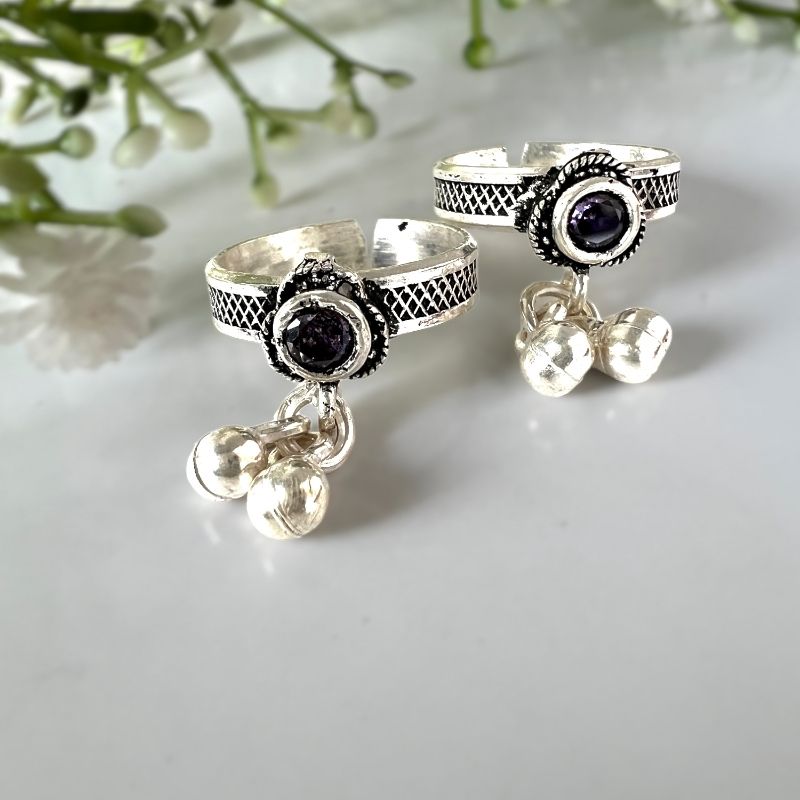 Purple Oxidised Silver Toe Rings