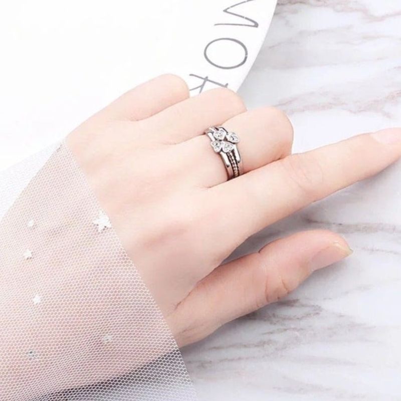 3 in 1 Silver Clover Ring