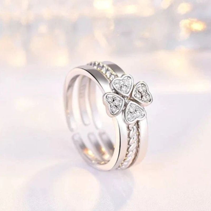 3 in 1 Silver Clover Ring
