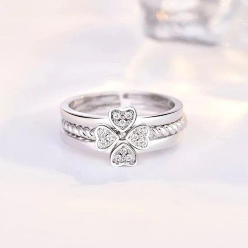 3 in 1 Silver Clover Ring