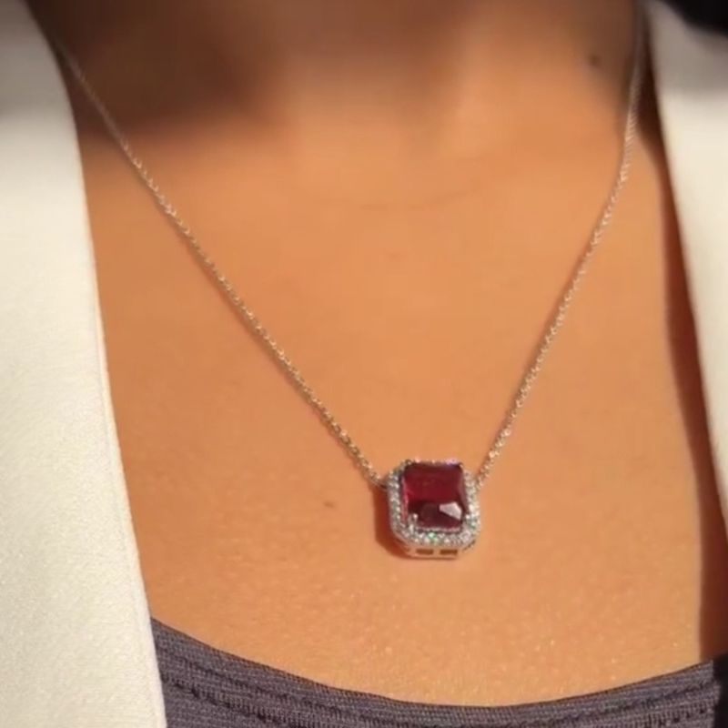Red Ruby Silver Necklace Set