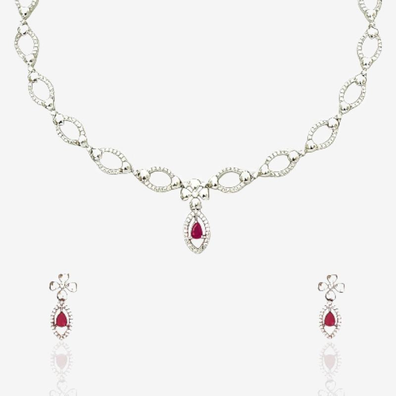 Ruby Pink Quartz Silver Necklace Set