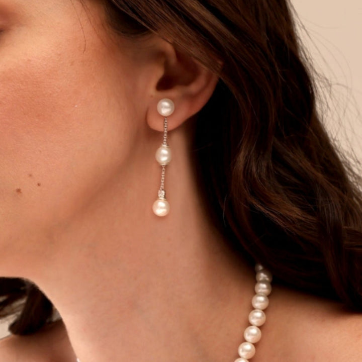 Triple Pearl Dangle Earrings