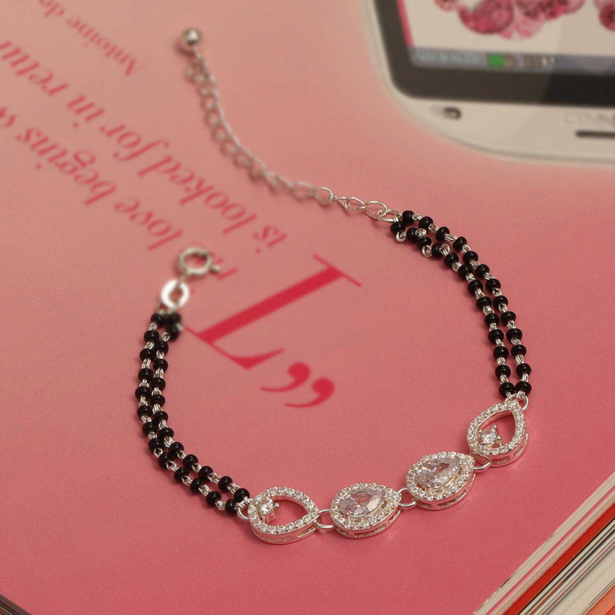 Silver dual chain Mangalsutra Bracelet