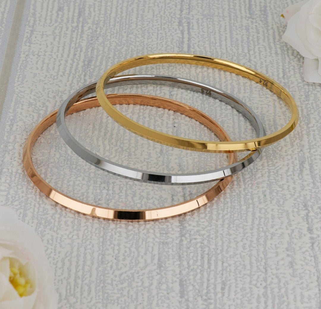 Three tone silver bangle bracelet