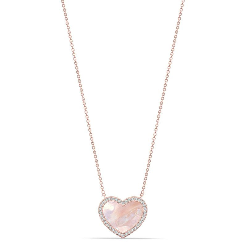 Mother of pearl heart minimal silver necklace set
