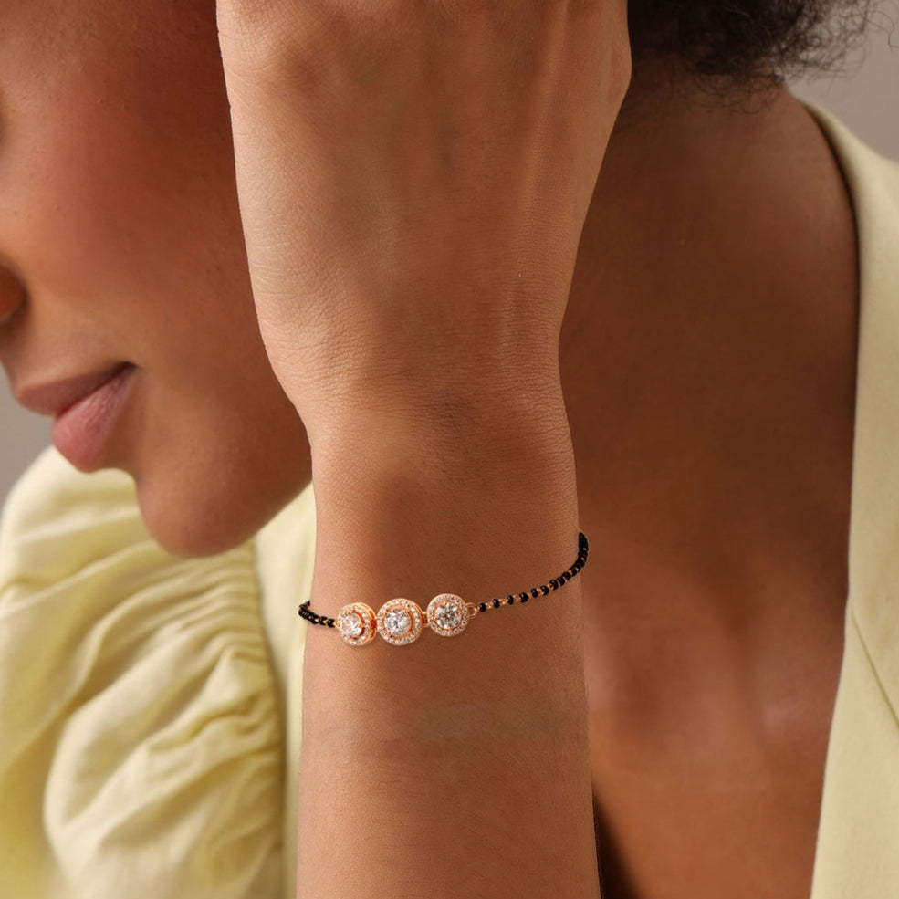 Silver Roaegold Plated Solitaire Mangalsutra Bracelet