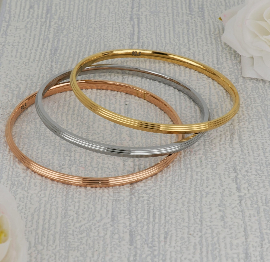Three tone minimal silver bangle bracelet