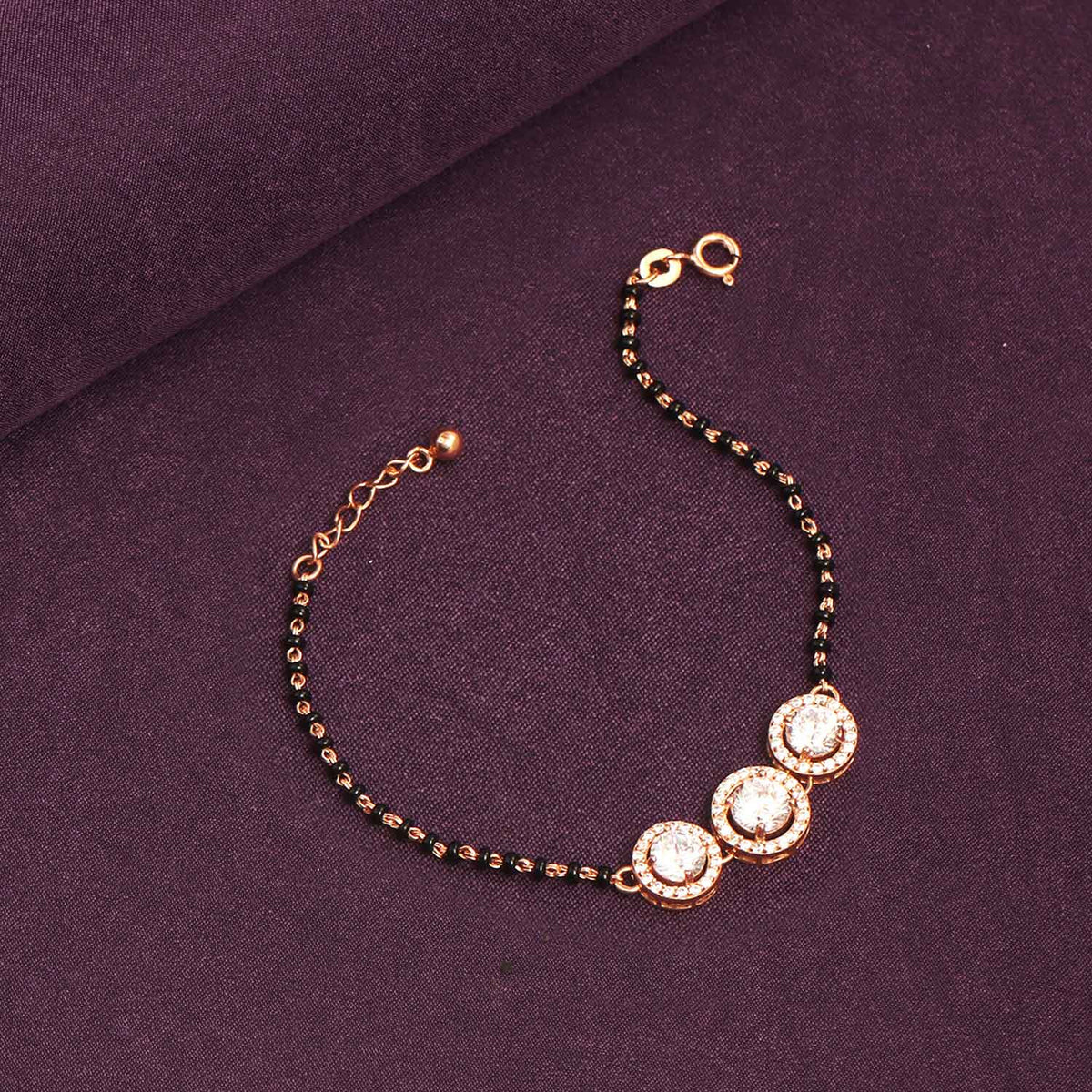 Silver Roaegold Plated Solitaire Mangalsutra Bracelet