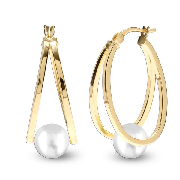 Pearl Gold Plated Silver Hoop Earrings