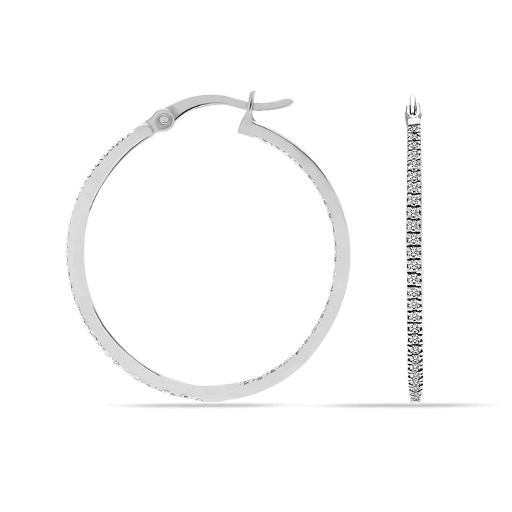 Round CZ Silver Hoop Earrings