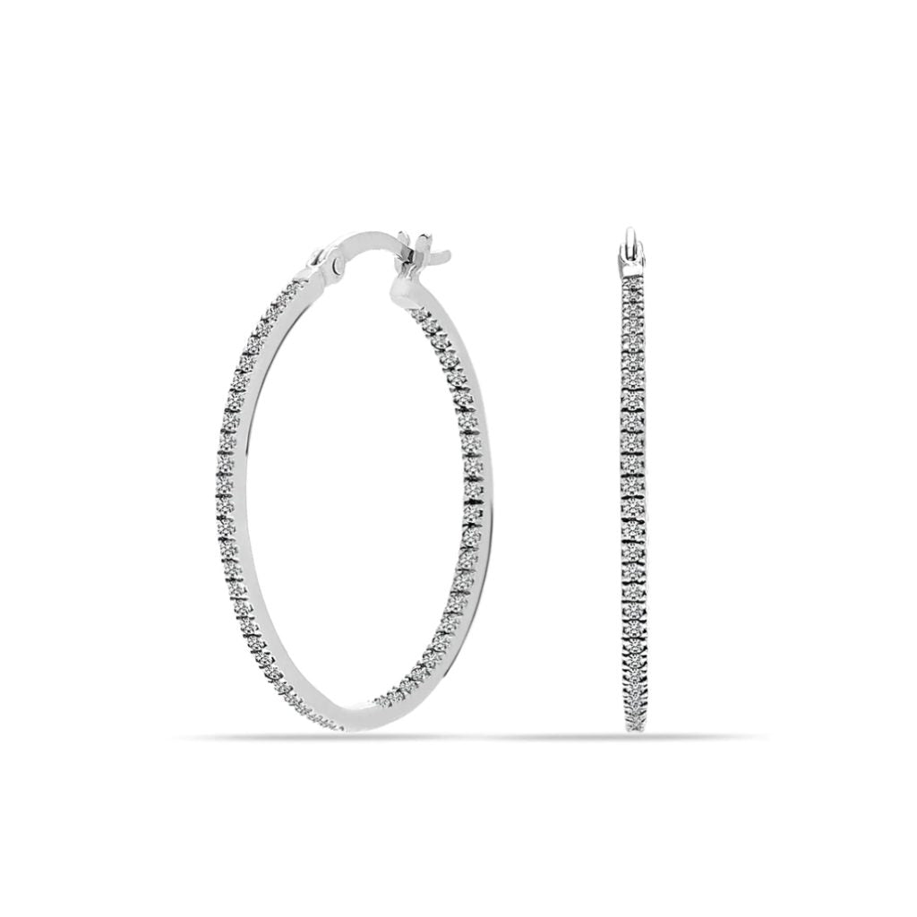 Round CZ Silver Hoop Earrings