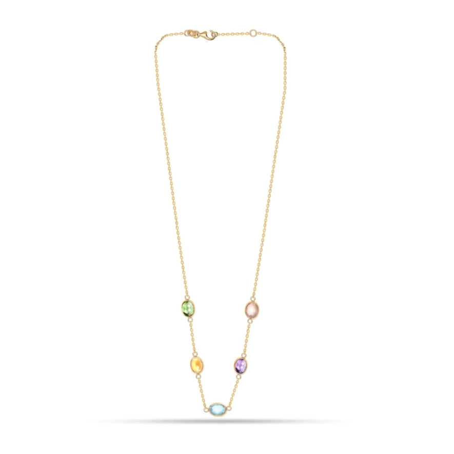 Multi Gemstones Gold Plated Silver Necklace